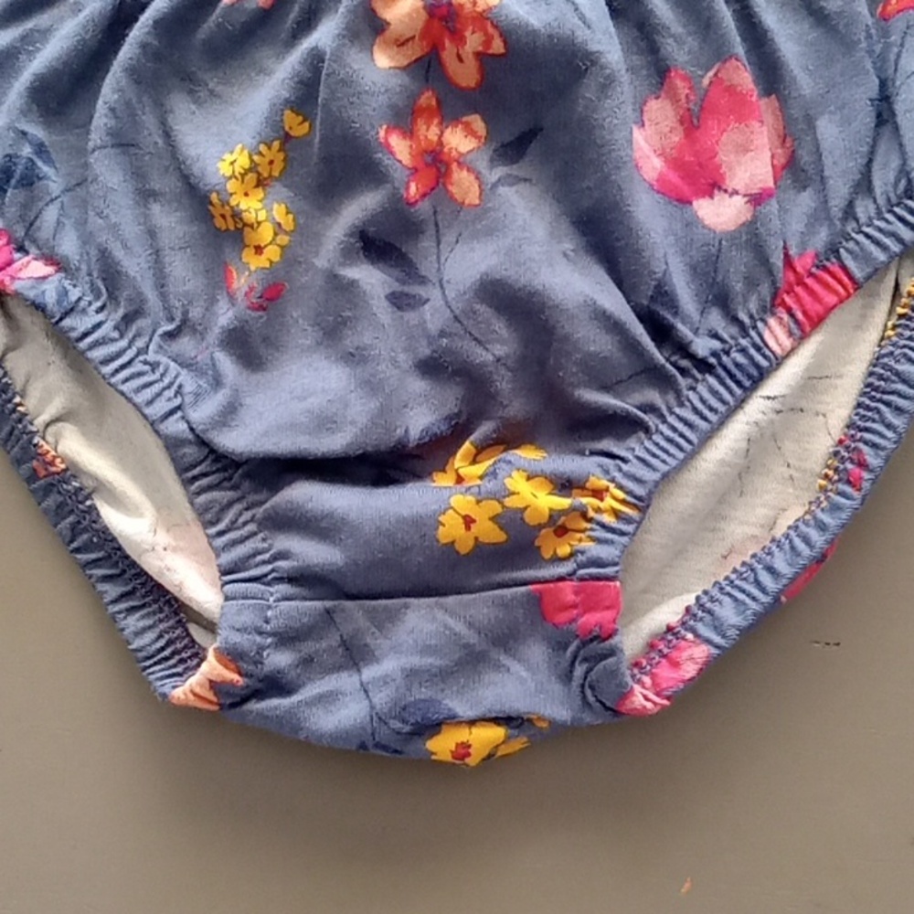 Hand Crafted Handknit Blue Textured Stripe Baby Skirt & Bloomers Set 12M - Picture 10 of 13